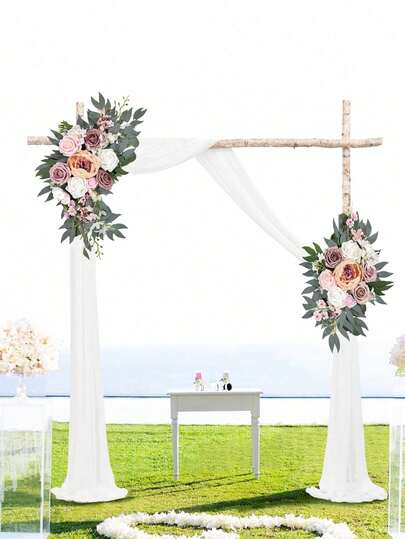 2pcs/Ceremonial Welcome Wreath Arch Floral Decorative Sign Hanging Arch Wreath Ornaments Gray Roses For Ceremonial Reception Entrances, Party Entrances, Banquet Decor, Easel Decorations Birthdays, Graduation Season, Grand Opening Ceremonies, Welcome Sign Decorations Versatile Uses