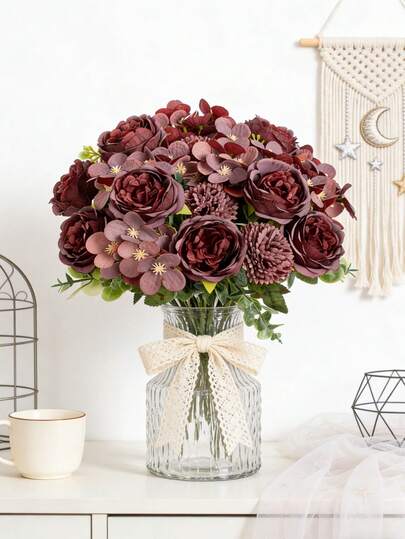 1pc 11.81inch Simulation Peony Flower, Ball Chrysanthemum Bouquet, Spring And Autumn Home Decoration Artificial Flower, Restaurant, Bathroom, Kitchen, Bedroom Decoration Wedding Vase, Mother's Day Holiday, Birthday Party Accessories, Outdoor Garden Decoration