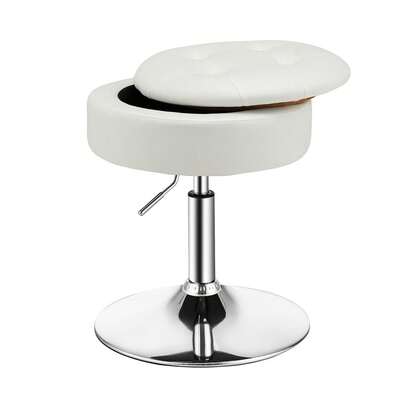  COSTWAY Vanity Stool With Storage, 360° Swivel PU Leather Vanity Chair, 20" To 26" Height Adjustable Makeup Stool With Flipped Lid, Modern Round Storage Ottoman For Living Room Bedroom, White