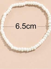 2条弹力串珠贝壳脚链 - 白色 - 查看 3