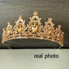 1 件奢华水钻金色闪亮皇冠巴洛克风格头带，高端闪亮水晶公主新娘婚礼皇冠发饰，适合婚礼、生日、舞蹈表演、成人皇冠派对、情人节礼物 - 香檳色 - 查看 4