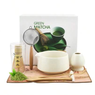 Matcha Set, 8 Pcs Matcha Tea Set With Ceramic Matcha Bowl And Whisk, Bamboo Scoop, Strainer, Tea Towel, Whisk Holder, Matcha Kit For Ceremony, Gift For Beginners And Enthusiasts