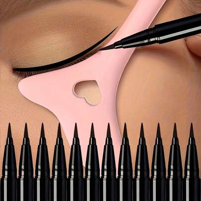 13 piezas Juego de herramientas de maquillaje de delineador de ojos, 12 piezas Lápices delineadores ultra finos de larga duración + 1 pieza Plantilla de maquillaje 4 en 1, Kit esencial de maquillaje de delineador de ojos para principiantes, reutilizable