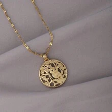 1pc Elegant Owl Tree Of Life Copper Pendant Necklace, Cubic Zirconia, Stainless Steel Chain, Summer Jewelry Gift For Girls And Women - Yellow Gold - View 4