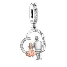 1件精美925纯银父女心形吊坠，可DIY串珠制作手链，宴会礼品 - 銀色 - 查看 6