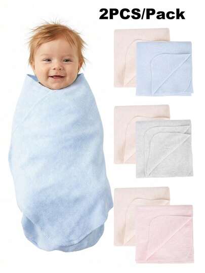 2pcs/Pack Solid Color Baby Swaddle Blanket, Soft Single Layer Adjustable Swaddle Wrap, 0-6 Months Newborn Receiving Blanket, Hospital Nursery Supplies