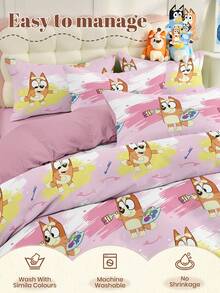 Bluey 布鲁伊卡通风格2/3件套被套床上用品套装，柔软舒适亲肤，拉链设计，透气轻盈丝滑，四季皆宜，适合双人/大号/特大号床，包含1个被套和1/2个枕套，是完美的节日礼物和房间装饰。 - 彩色 - 查看 7