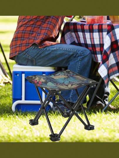 Ultralight Foldable Outdoor Camping Stool, Stainless Steel Frame , Quick Assembly, Suitable For Camping, Fishing, Outdoor Activities And Hiking, Blue Mesh Seat, Black Fabric, Compact Design For Easy Carrying, Outdoor Travel Stool, Sturdy Structure, Camping Gear