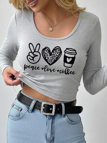 Women's Custom Long Sleeve T-Shirts - Add Your Photo/Design, Custom Printed T-Shirts, U-Neck T-Shirts, Autumn And Winter Tops Customization, Custom Graphics, Suitable For Anniversaries, Birthdays, Holidays, Etc. Custom T-Shirts, Women's Tops, Custom Printed T-Shirts, Women's Long Sleeve T-Shirts, Tops - Light Grey - View 2