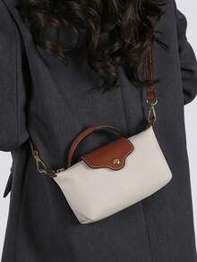 Dedoo Túi xách thời trang Xuân/Hè cổ điển bằng nylon phối màu, túi đeo chéo hình vỏ sò tối giản đa năng, có thể xách tay, đeo vai hoặc đeo chéo. Dây đeo có thể điều chỉnh, phù hợp cho đi làm, mua sắm, dự tiệc, du lịch, làm quà tặng ngày Valentine và các dịp khác. - Màu be - Xem 5