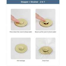 All Metal Universal Bathroom Sink Stopper 1.1''2.3'' Basin, Up Sink Drain Strainer, Brass Bullet Core Push Type Stopper, Stainless Steel Anti Clogging Drain Brushed Gold - Brushed Gold Finish + 1 - View 6