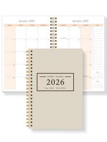 Trees A5 螺旋裝訂 2026年1月至2026年12月全年日曆，附備註、待辦清單與每月概覽頁，適合返校、居家、桌面裝飾，女性文具禮品 - 香檳色 - 查看 6