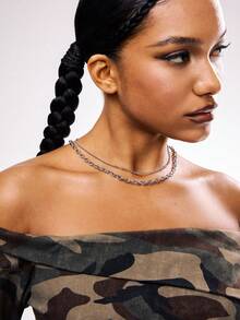 Minimalist OT Buckle Chain Necklace - Silver - View 3