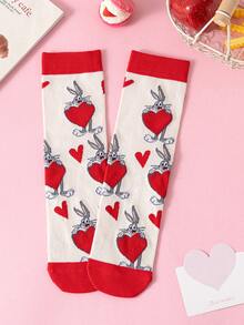 Noctvar OBM Sleepwear X LOONEY TUNES 1 đôi tất nữ cao đến bắp chân họa tiết thỏ và vẹt mào, thiết kế hình trái tim hoạt hình dễ thương, họa tiết thỏ thời trang, thoáng khí và thấm hút mồ hôi, tất cổ cao thể thao thường ngày, thích hợp làm quà tặng hoặc mặc hàng ngày cho học sinh/người lớn, unisex. - Nhiều màu - Xem 12