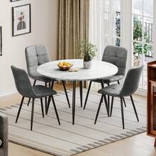 Dining Table And Chairs Set Of 4, Extendable Round Table Concrete Effect Folding Table With Upholstered Linen Chairs For Dining Room,Kitchen - Marble Decorative Table + PU Gray Chair - View 11