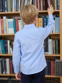 Tween Boy 5-14Y Classic Basic Long Sleeve Shirt, Soft Gentleman's Uniform Style Shirt Suitable For Back To School, Formal Occasions, Parties, Birthdays, Dinners | Shirt, Uniform Shirt, White Shirt, Tops, Long Sleeve Shirt, School, Formal, Back To School Uniform - Baby Blue - View 10
