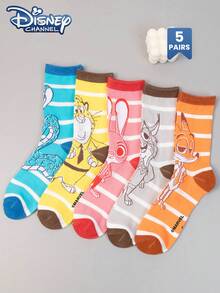 Disney 1/5比例迪士尼成人双包装袜子，成人中筒袜，韩国卡通，四季皆宜，成人尼克和朱迪卡通人物袜子 - 彩色 - 查看 8