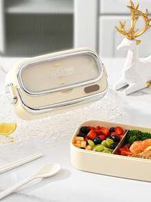 两件套便当盒套装 - 可叠放容器，适合成人和学生，女士午餐盒 - 含午餐袋，防漏 - 内置餐具套装 - 可放入洗碗机清洗（杏色） - 彩色 - 查看 2