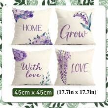 4pcs Minimalist Purple Floral & Text Pattern Pillow Covers, Single-Sided Printed Cushion Covers, Suitable For Living Room, Bedroom, Home Decor, All Seasons - Multicolor - View 12