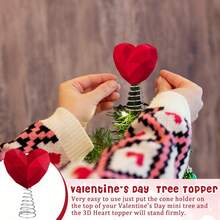 Valentines Day Tree Topper Geometric Heart Treetop Decoration Small Holiday Ornament With Coil Base For Home - 酒紅色 - 查看 4