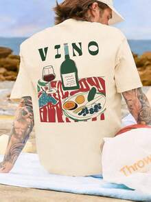 Áo thun nam in họa tiết, thích hợp mặc đi biển mùa hè, dáng rộng tay ngắn. - Màu be - Xem 3
