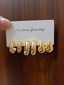 6pcs/Set Elegant Women's Fashion Hoop Earrings Set, Punk Classic Style, Suitable For Party Wear, Gift - Gold - View 2