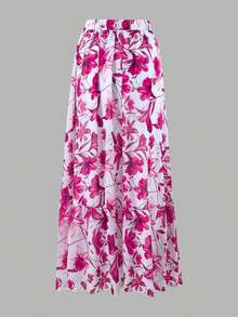 2024 New European And American Women One Piece Swimsuit Set With Long Skirt, Fashionable Slim Sexy Swimwear, For Summer Beach Vacation - 玫紅色 - 查看 6