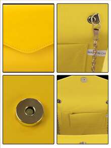 Cute & Charming Minimalist PU Material Square Bag, Magnetic Closure, Elegant & Fashionable Clutch Purse, Suitable For Women's Birthday Party, Evening Events Shoulder Bag - 黃色 - 查看 7