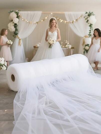 1卷164英尺（约50米）薄纱婚纱面料，适用于婚礼、派对、舞台背景——预裁切涂层布料，多种颜色可选，可手洗，适用于宴会、新娘送礼会、情人节、圣诞节等活动的走道和天花板装饰。