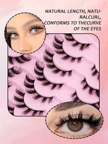 14 Pairs Value Pack False Eyelashes, Cat Eye, Cartoon Style, Natural Look, 3D Cubic, Fluffy, Lightweight, Natural, Thick, Soft, Reusable, Beginner Friendly, Suitable For Daily, Party, Date And All Occasions - Doe-eyed Lashes - View 3