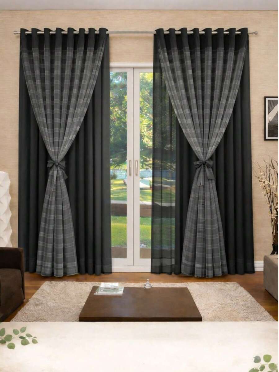 Long Curtain 3.00 X 2.80 Microfiber Lining With Voile - màu đen - Xem 1