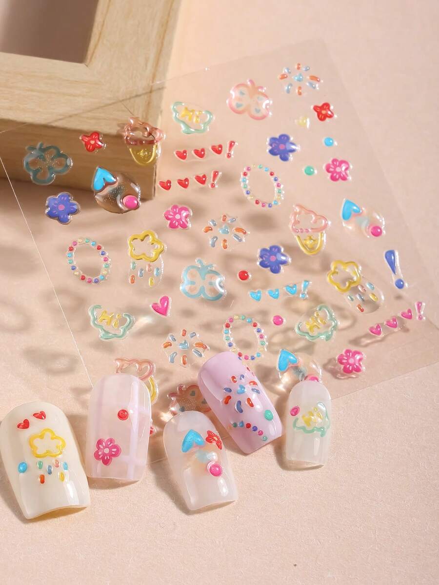 Beauty Sticker 1 szt. 3D żelowe naklejki na paznokcie, kolorowe naklejki na paznokcie z motylami i serduszkami, łatwe w użyciu, odpowiednie do domowych manicure dla kobiet. - Wielokolorowe - Zobacz 1