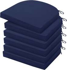 Juego de 6 cojines para sillas de exterior, resistentes al agua, cojines para sillas de patio con lazos, cojines de asiento para exteriores para muebles de patio, 17"x16"x2", azul marino - Beis - Ver 12