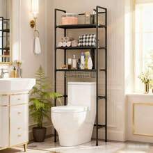Floor Standing Storage Rack Without Holes Laundry Rack For Bathroom Increases Space Saving Multi Story Bathroom Storage Racks - 黑色 - 查看 14