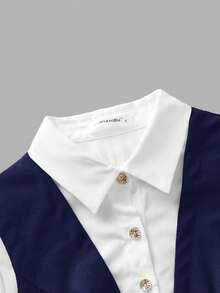 NOU 通勤修身中长款职业连衣裙，优雅纯色面料，撞色开衩下摆，优雅的仿两件式衬衫中长连衣裙，适合度假、婚礼、办公室、日常、工作场所、下午茶、商务会议、女士生日、春秋季等场合。 - 寶藍色 - 查看 7