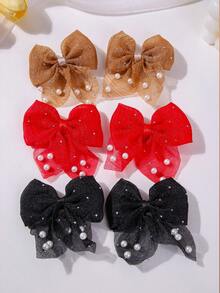 10pcs Girls' Multi-Color Pearl Decor Tulle Bow Hair Clips, Cute Versatile Barrettes, Simple & Gentle On Hair, Back To School Hair Accessories, Suitable For Daily Use - Multicolor - View 7