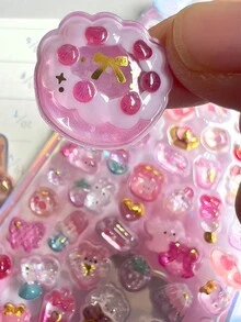 3D立体浮雕贴纸，儿童卡通食物和动物水晶贴纸，适用于手机壳、剪贴簿等，可交换使用。 - 彩色 - 查看 4