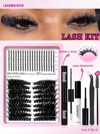 80D Spiky & Wispy Cluster False Eyelashes Set, Fluffy & Thick Personal Fake Lashes, Glue & Remover, Tweezer & Lash Comb, DIY Cartoon Eyelash Extension