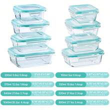 8 Piece Glass Food Storage Container Set With Lid, Sealed, Leak Proof Food Storage And Storage Set For Microwave, Refrigerator, Durable Glass Storage Box For Outdoor Picnics And Parties - Portable And Stackable Design For Easy Cleaning And Storage. - Transparent - View 12