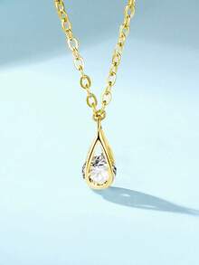 1件S925纯银极简水滴形立方氧化锆项链，奢华精致闪亮钻石锁骨链，女士款 - 水滴 - 查看 13