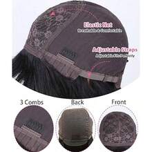 Parrucche corte in capelli umani con frangia, senza pizzo frontale, parrucche brasiliane lisce, realizzate a macchina, per donne, densità 180%, colore naturale. - Natural Black - Visualizzare 9