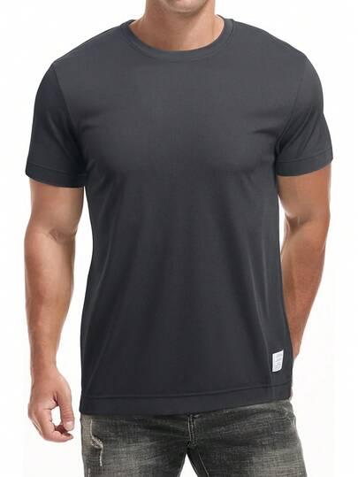 Men's Minimalist Fashion Sports T-Shirt, Classic Round Neck Design, Versatile Sports Activewear, Suitable For Fitness Enthusiasts, Runners, Cyclists And Other Outdoor Activities