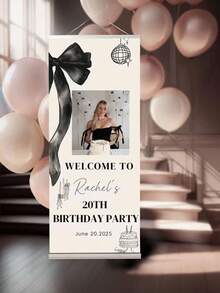 1pc - Customized Birthday Banner, Personalized Photo & Text Poster, Birthday Party Welcome Sign, Birthday Party Welcome Template, Customized Gift, Flag, Banner For Outdoor Events, Entrance, Corridor, Decor Background - Multicolor - View 4