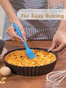 1pc Removable Bottom Quiche Pan,Tart Pans With Removable Bottom,Non Stick Round Fluted Edge Quiche Pans Cake Pans For Baking Pizza Fruit Mousse Dessert,Nonstick Round Pie Pans,Apple Pie Baking Tray,Banana Pie Baking Tray,Pizza Baking Tray With Bottom - Black - View 3