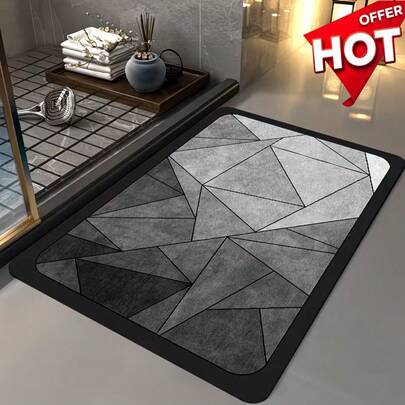 Thảm trải sàn phòng tắm siêu thấm hút, nhanh khô làm từ đất tảo cát với họa tiết hình học - Chống trơn trượt, thấm hút nước và chống mài mòn, thích hợp làm thảm trải cửa ra vào nhà bếp và phòng tắm, thảm thấm hút cửa ra vào phòng tắm gia đình và tấm lót chân chống trượt nhanh khô cho cửa ra vào phòng tắm; một tấm thảm trải sàn đất tảo cát siêu thấm hút và chống trơn trượt, nhanh khô và mềm mại cho phòng tắm, có thể giặt máy và bền, thích hợp cho phòng tắm, phòng giặt, thảm cửa ra vào, thảm nhà bếp và tấm lót cho thú cưng ăn.
