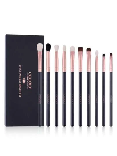 DU care Juego de 10 piezas de brochas de maquillaje esenciales para ojos Docolor | Incluye brochas para difuminar, fijar y detallar para principiantes | Perfectas para sombras de ojos, difuminado y cejas | Brochas profesionales y aptas para viajar | Regalo ideal para mujeres y niñas