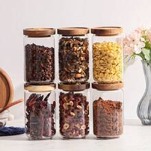 Two/Four/Six/Eight 25oz Acacia Wood Lid Round Glass Food Storage Containers For Storing Beans, Rice, Sugar, Coffee Beans, Cookies, Pasta, Nuts, Tea Leaves, And Other Kitchen Organization Airtight Jars - 無色 - 查看 10