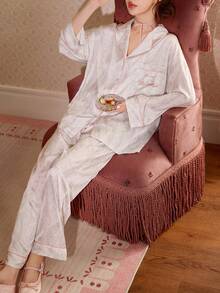 2pcs Disney Marie Cat Print Cotton Long Sleeve Pajama Set For Women, Spring & Autumn - White - View 6