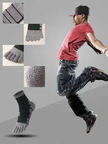 1/3 Pairs Men's Color Block Towel Bottom Non-Slip Breathable Five Finger Socks, Suitable For Outdoor, Fitness, Running, Sports - Multicolor - View 10
