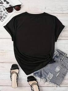 1 Pcs Autism Awareness Puzzle Women's Plus Size T-Shirt Oversized Graphic Short Sleeve Tee Novelty 100% Polyester Shirt Casual Crew Neck Top 220g - màu đen - Xem 3